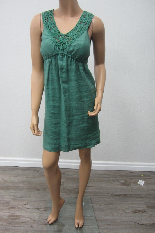 *NICE*  MSSP Max Studio Soutache Neck Empire Waist Linen Sundress Green Sz Small