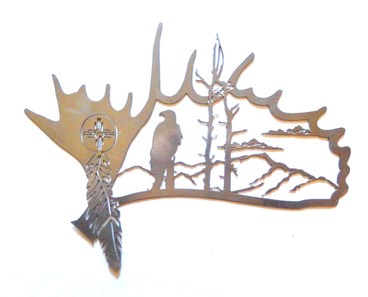 ~NEW~ 14ga. " EAGLE IN THE WOODS" - Silver Metal Wall Art - 13.5" x 12"