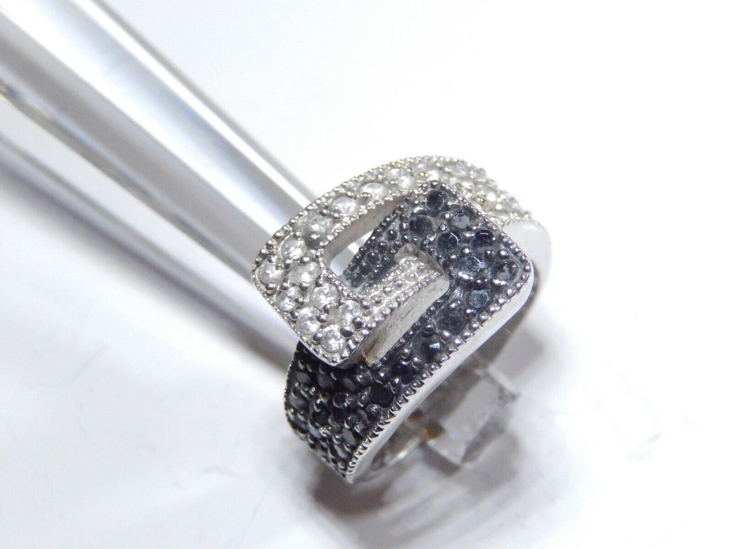 *VINTAGE*  Sterling Silver  Black and Clear CZ Buckle Size 6.25