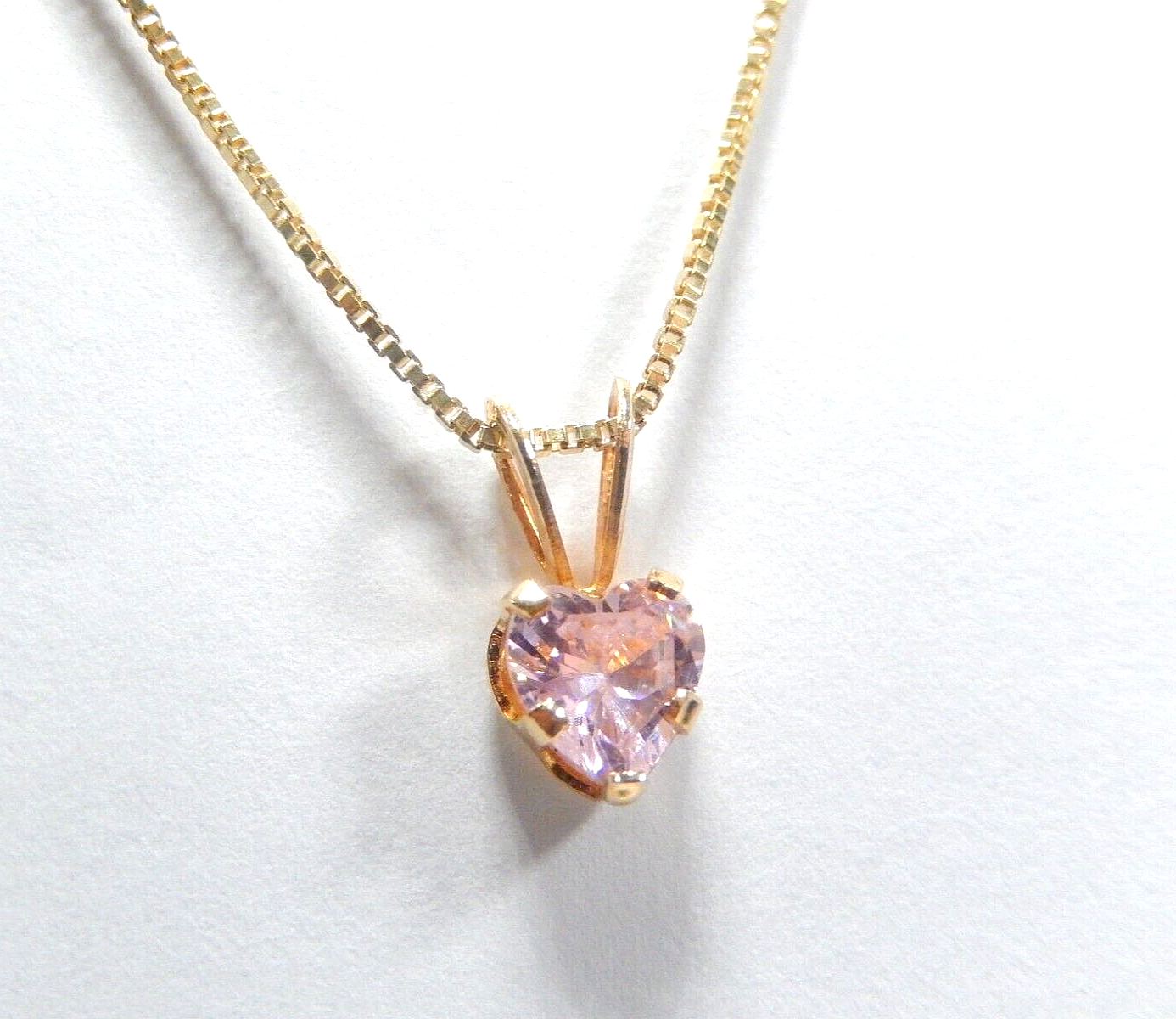 14K Yellow Gold Lab-Created .50CT Heart Pink Sapphire Pendant w/18"chain