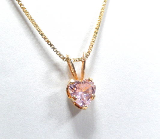 14K Yellow Gold Lab-Created .50CT Heart Pink Sapphire Pendant w/18"chain