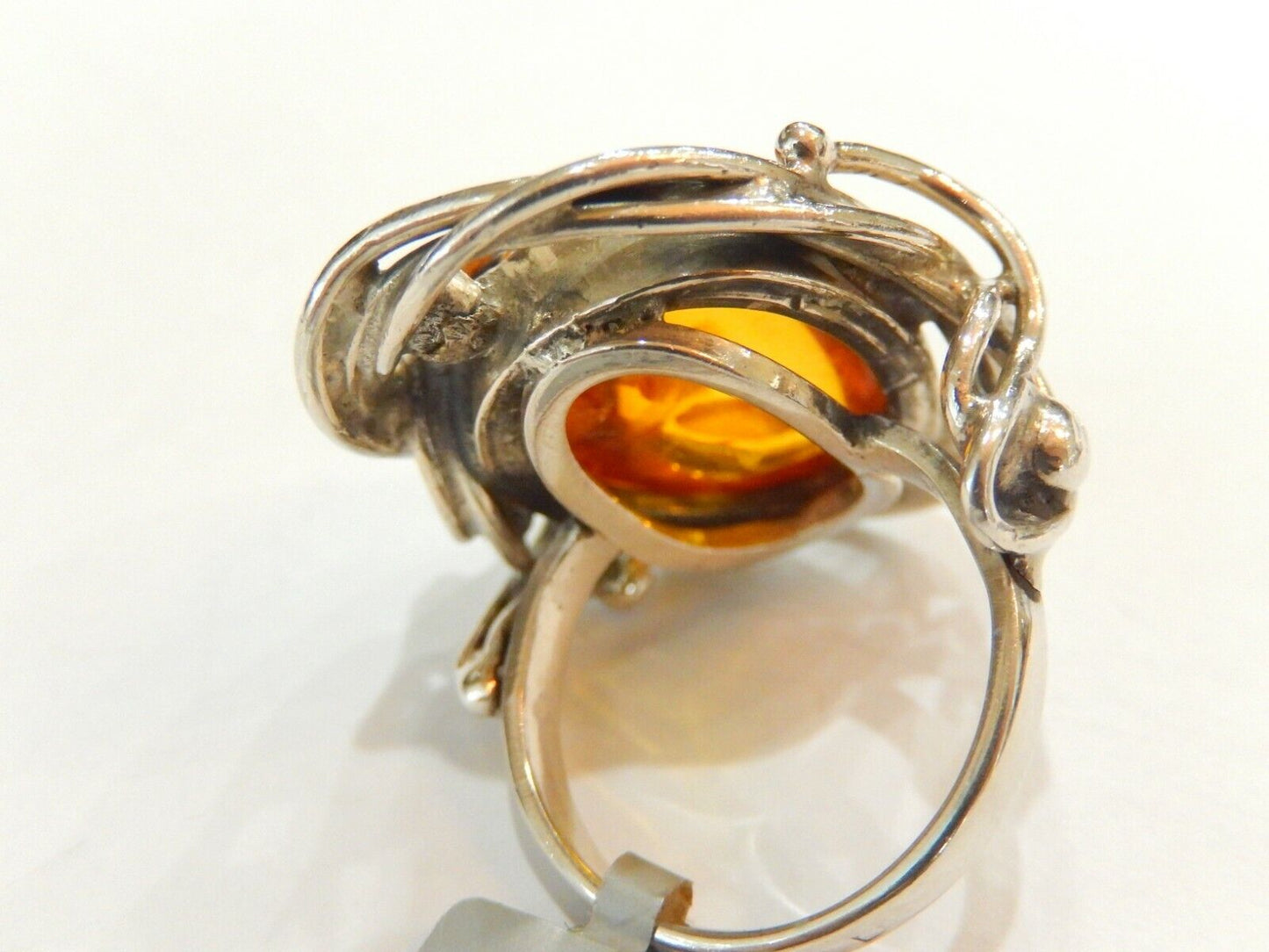 *VINTAGE* Handmade  LARGE Custom Sterling Silver Baltic Amber Oval Ring Size 7.5