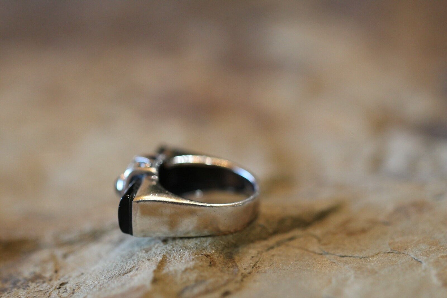 *VINTAGE*  925 Sterling Silver Black Onyx Handmade Ring Size 7.25