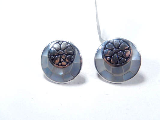 *VINTAGE*  Sterling Silver BARBARA BIXBY  Light Grey  MOP  Post Earrings