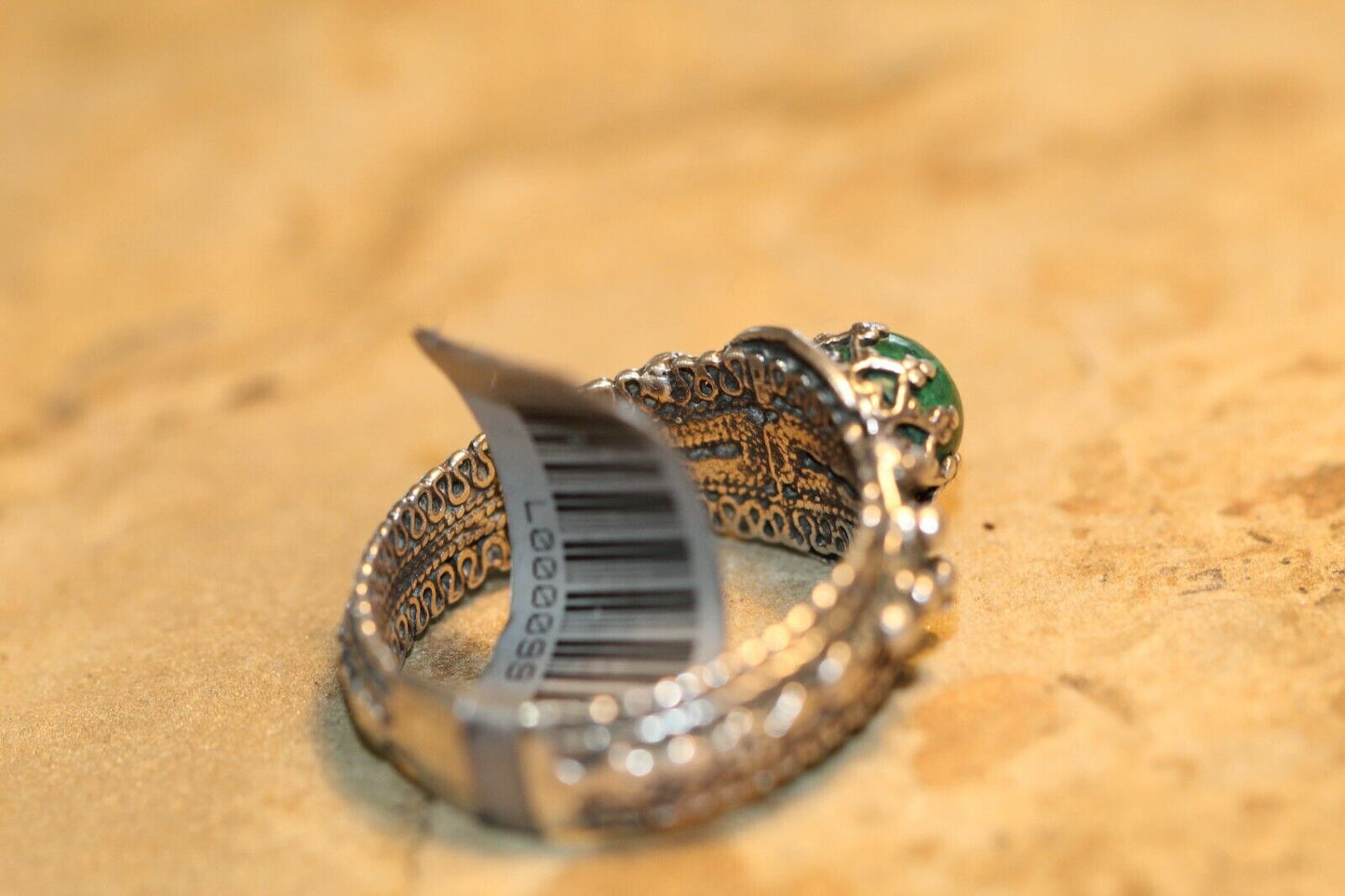 *VINTAGE* BOHO Sterling Silver Faux Green Turquoise Ring Size 10