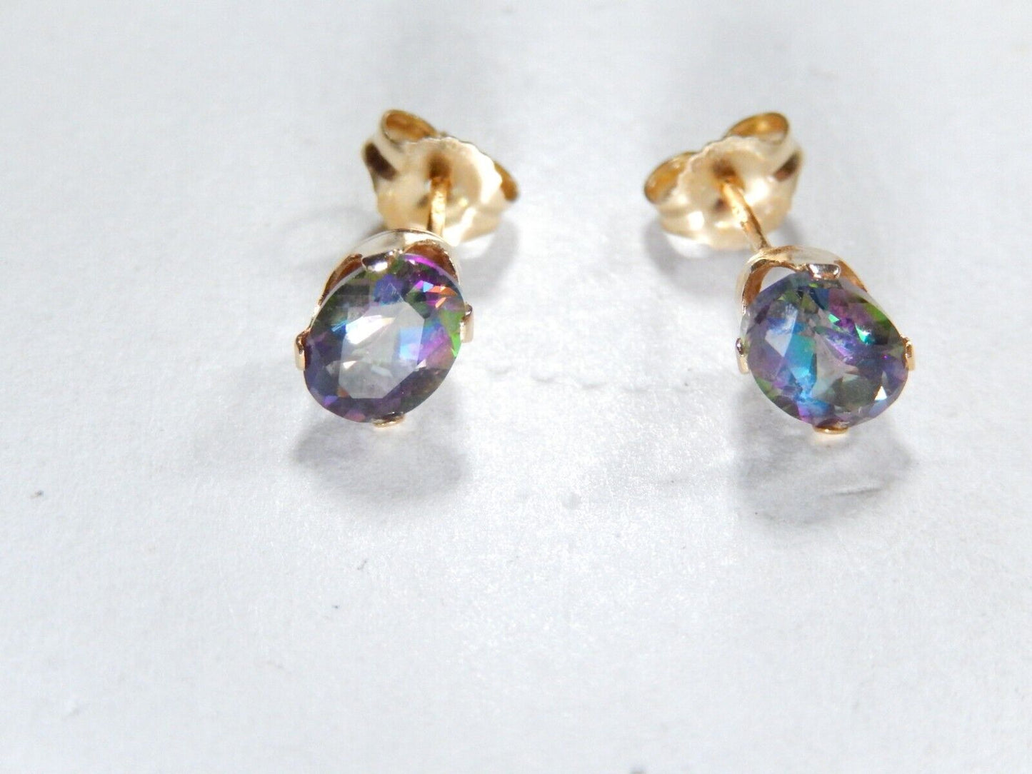 14k Yellow Gold 1.50CT TW  Oval Mystic Topaz 7mm x 5mm Post Earrings