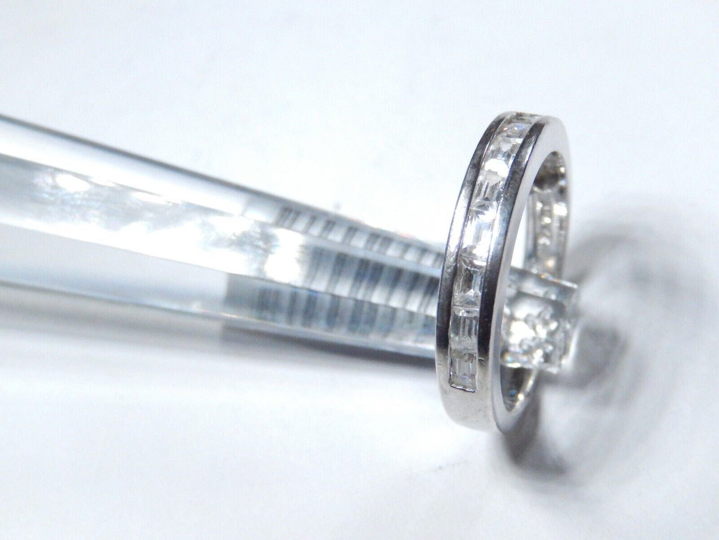 *VINTAGE*  Sterling Silver .75 CT Emerald Cut CZ 3.25mm Wedding Band Ring Size 8