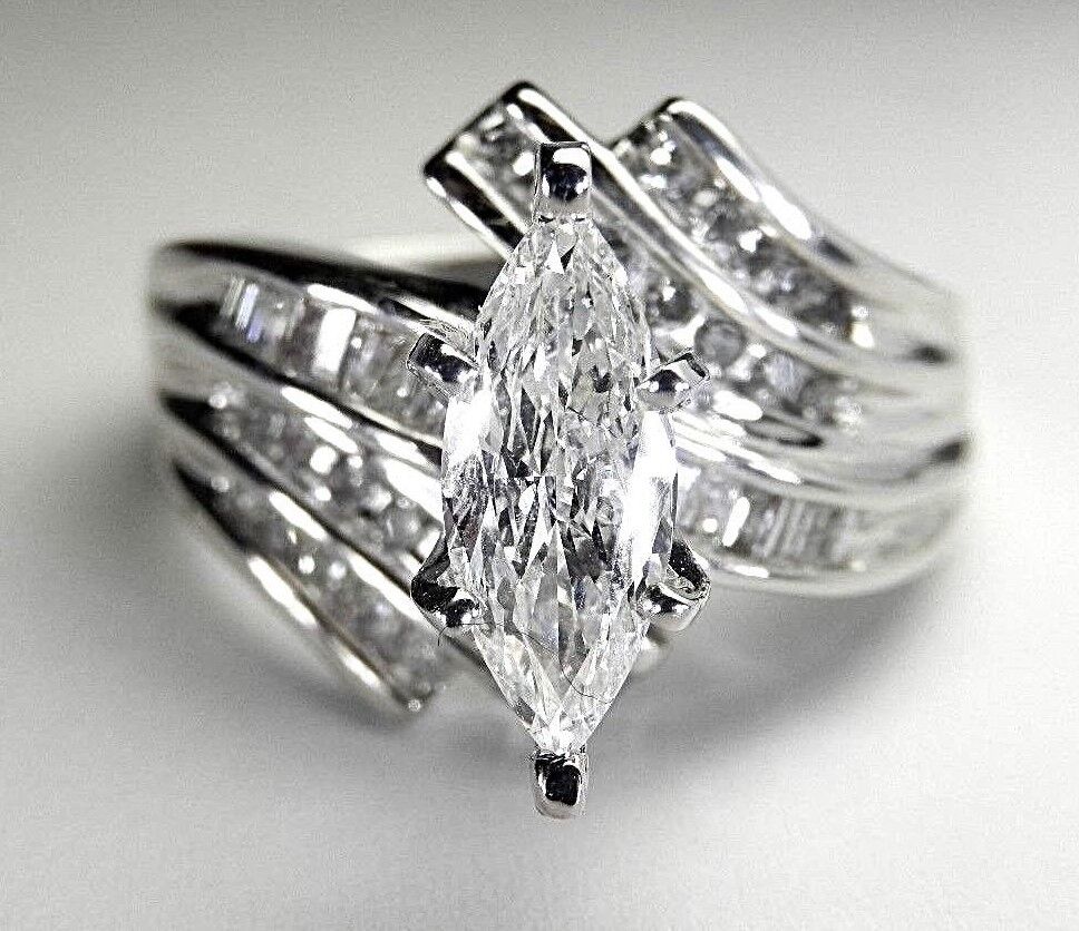 1.75 CT NATURAL VS Marquise Natural Diamond Engagement Ring in 10K White Gold