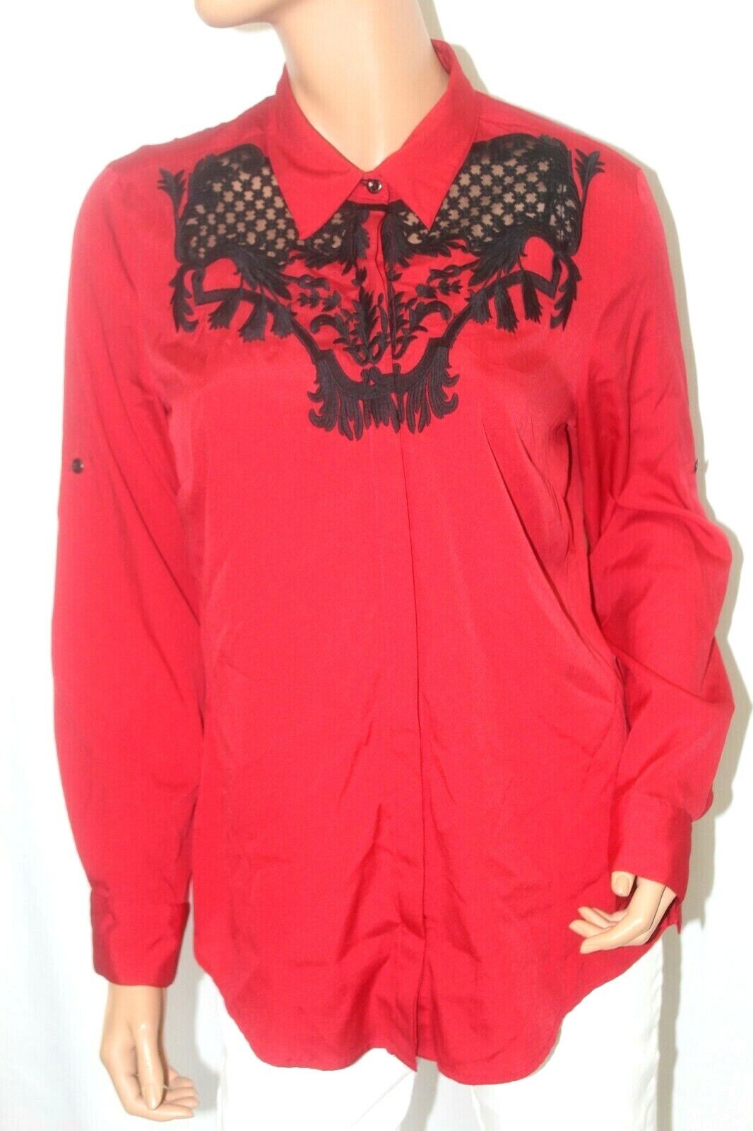Gianni Bini Womens  Red Top  Black  Lace Embroidered Boho Festival CUTE Sz Med