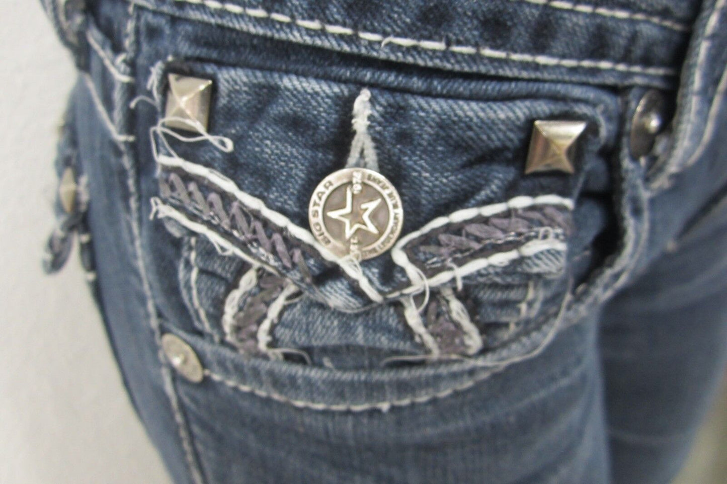 WOMENS BIG STAR SOPHIE BOOTCUT STRETCH FIT STUDDED FLAP POCKET JEANS SIZE 29X33