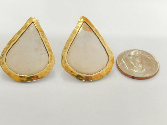Vintage Medium  Teardrop-Shaped Sterling  925 and Brass Pierced  Earrings