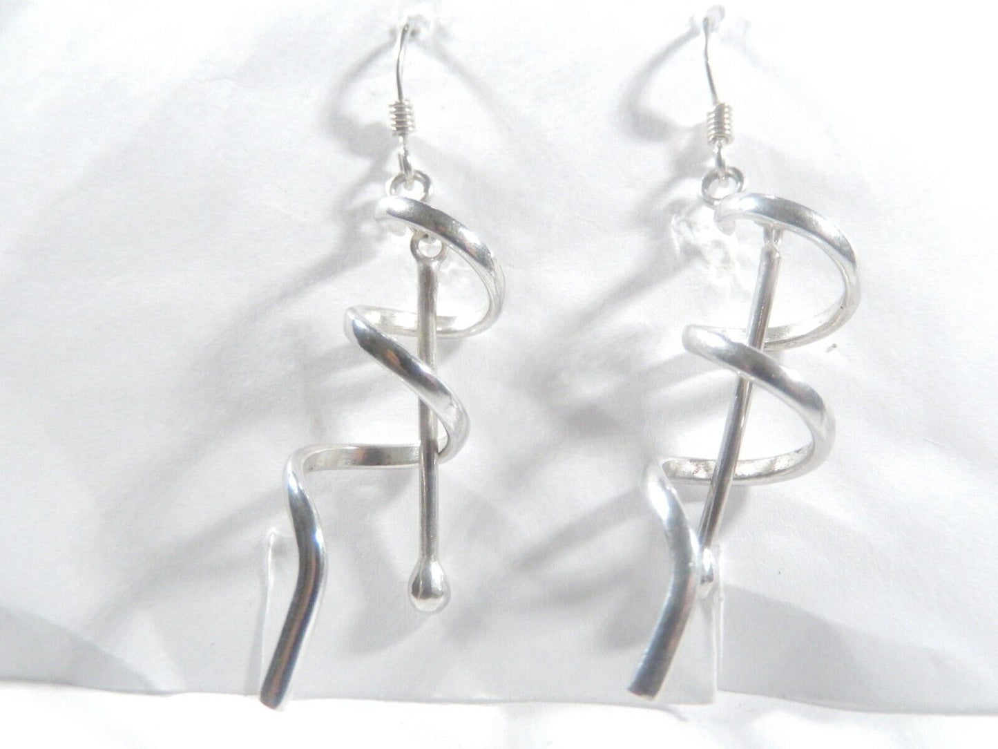 *VINTAGE*  925 Sterling Silver Spiral Dangle Drop French-hook Earrings 2" Tall