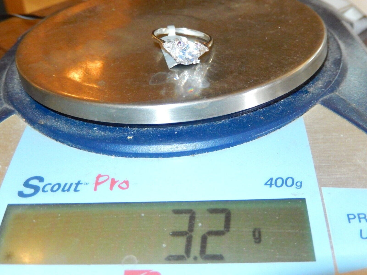Sterling Silver Three Stone 3.00 CT CZ Trillion/Round Cut Engagement Ring Sz 9.5