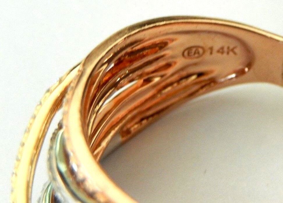 14K SOLID TRI GOLD 200 DIAMOND 1CT TW SIX ROW VS DIAMOND RIBBON RING  SIZE 7