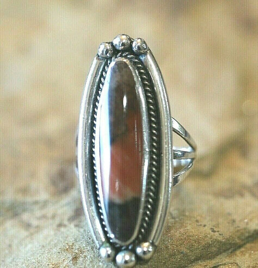 *VINTAGE*  Long Native American Sterling Silver Gemstone Ring  Size 7.25