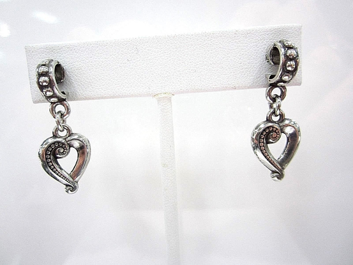 RETIRED Brighton Silvertone Heart Earrings post drop/dangle