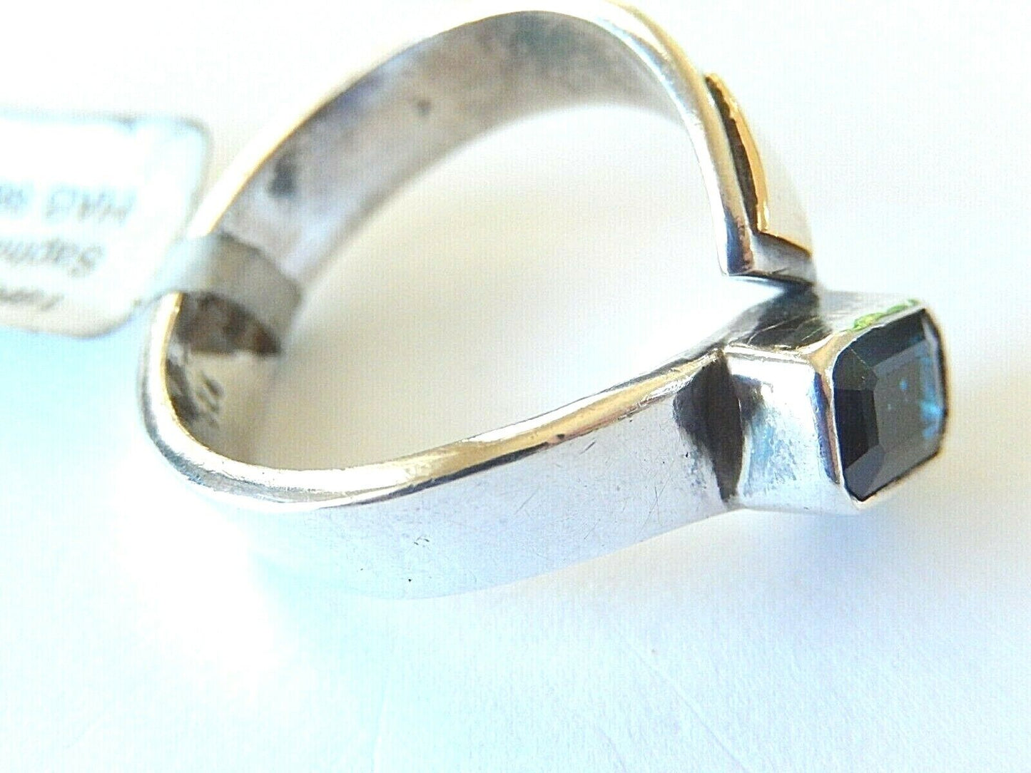 *VINTAGE* Sterling & 18K Yellow Gold Natural Dark Sapphire Ring Size 8