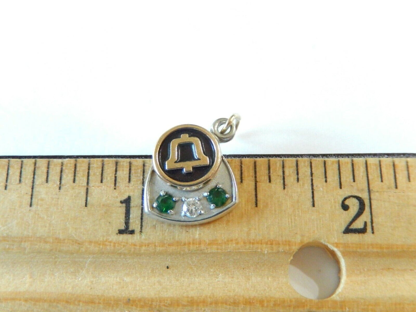 *VINTAGE* 10k White Gold Emerald & Diamond Bell Telephone  Pendant  / Charm