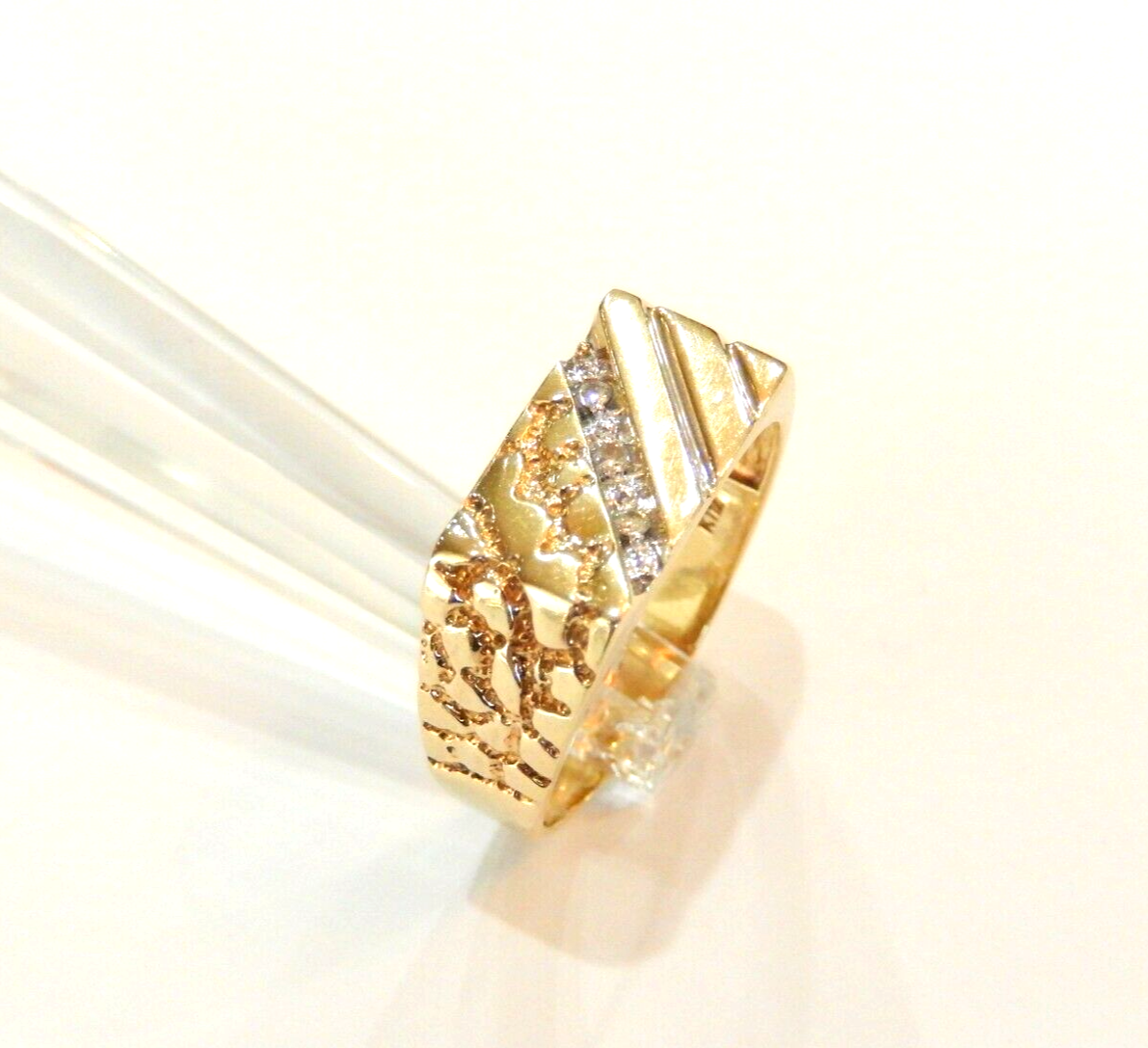 LARGE SIZE 13.5 - Men's 10K Yellow Gold Diamond Rectangle Nugget Band Ring