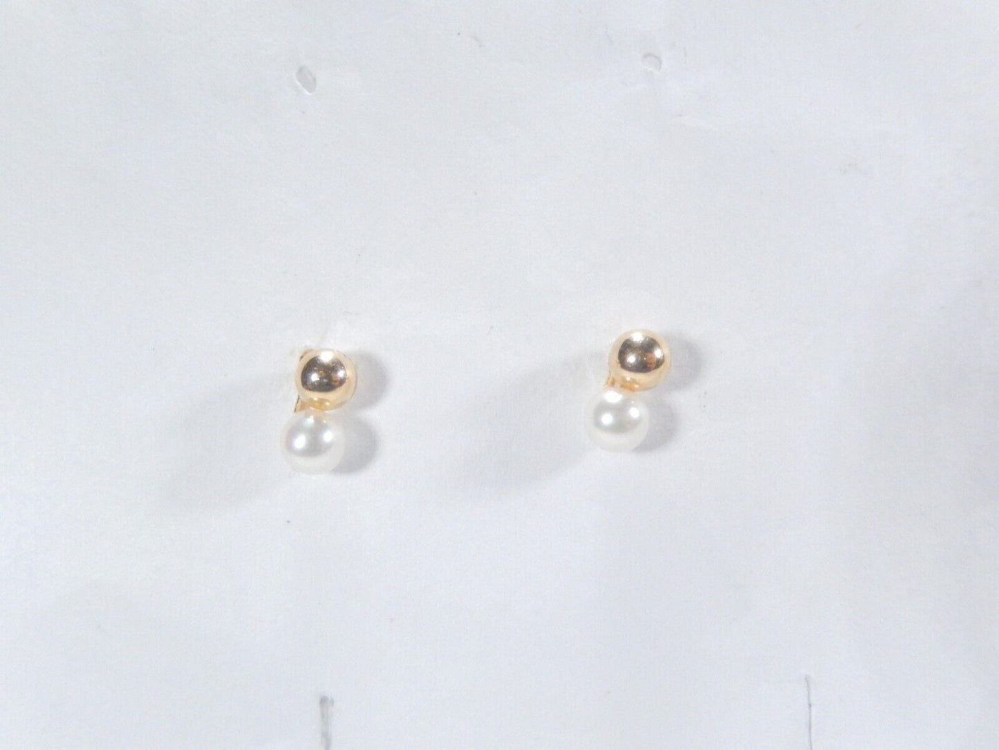 14K Solid Gold 4mm Round Ball Bead & 4mm Pearl Studs Earrings