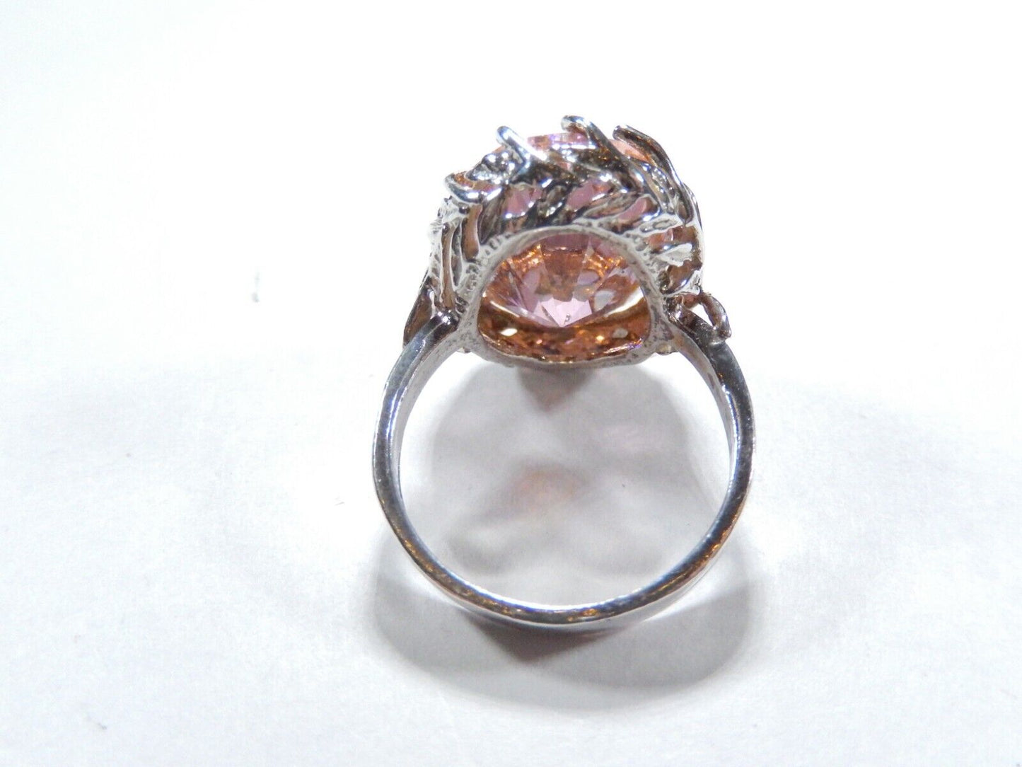 HUGE-  .925 Sterling Silver 13.0 CT Statement Ring Pink CZ Cocktail Ring sz 8