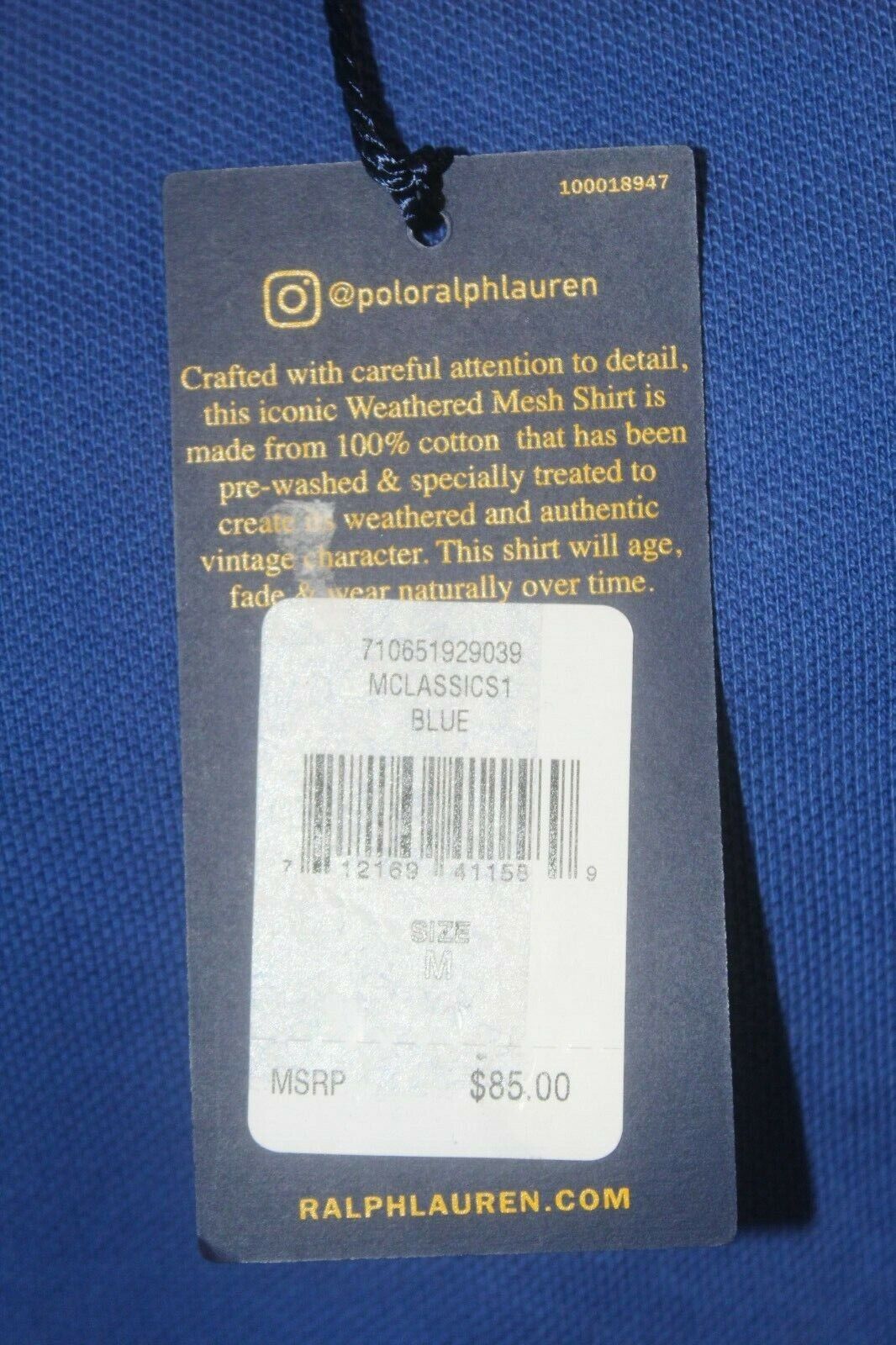 *NWT* $85. Polo Ralph Lauren Classic Fit Mesh Blue Polo Shirt Sz Med