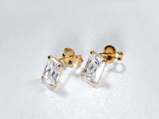 14k Solid Yellow Gold Brilliant Emerald Cut CZ Earrings 7mm x 5mm