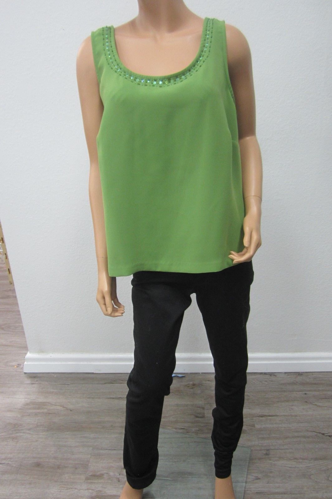 MAXIE KLEIN COLLECTION New York GREEN BEADED NECK TANK BLOUSE  TOP SZ 18W