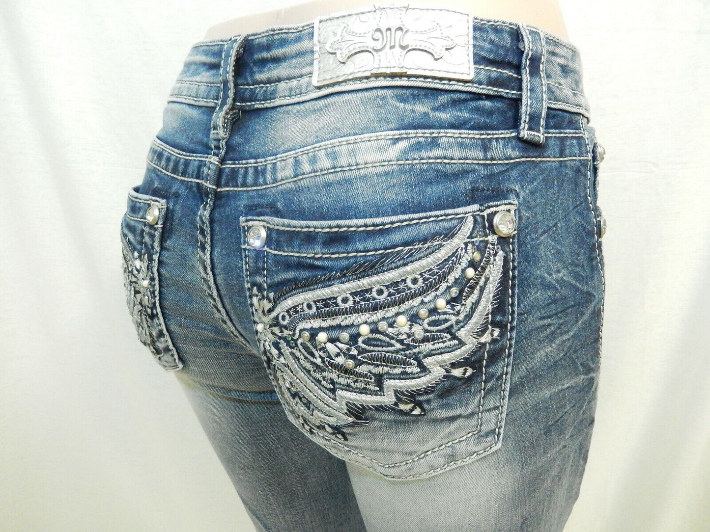 NWT Miss Me  Angel Wings Mid-Rise Medium Wash Bermuda Shorts M3369M Sz 26 x 12