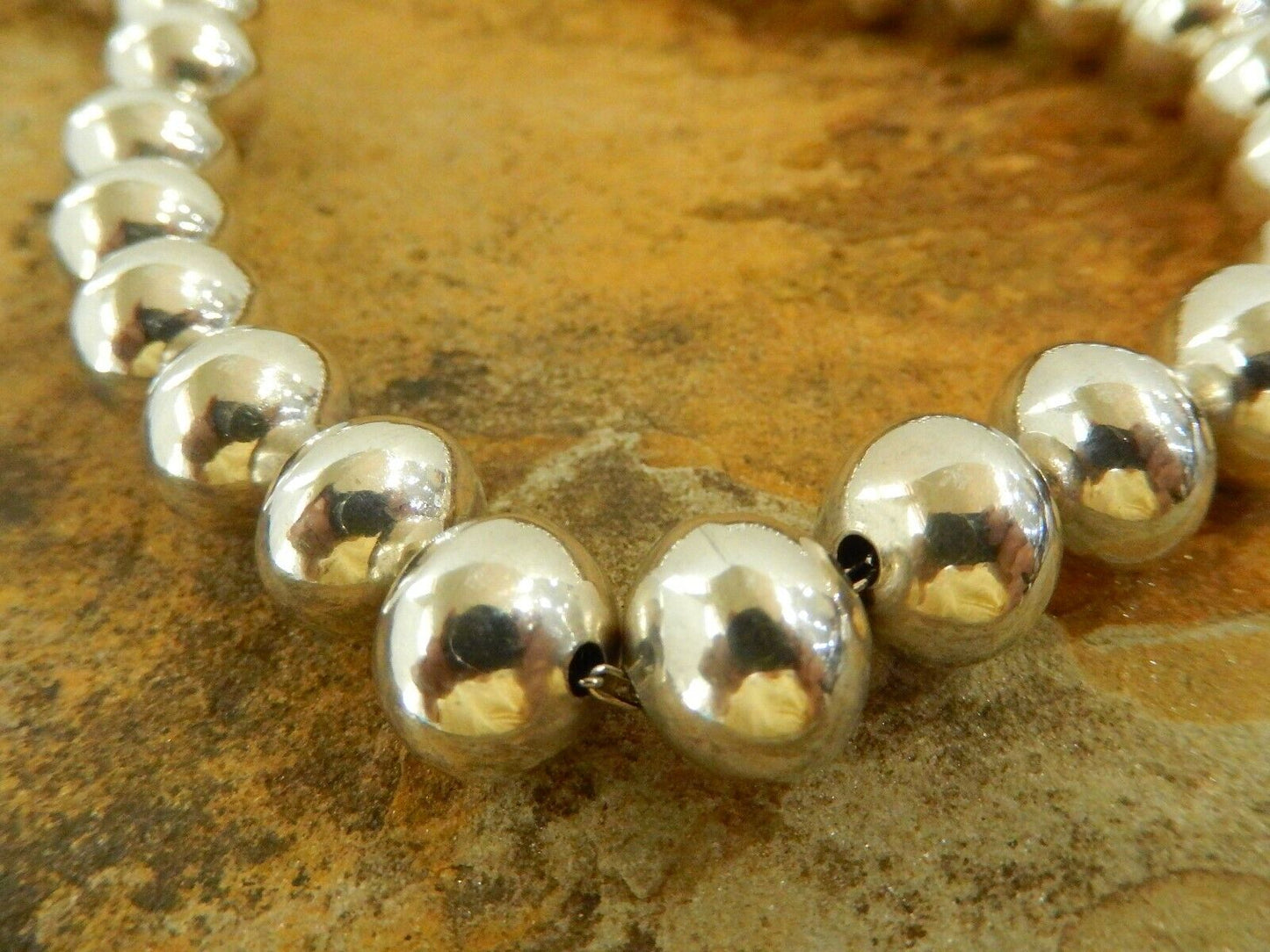 VINTAGE Native Amer  Pearls 12mm Sterling Silver Oval Bead Necklace 24" 79.33gms