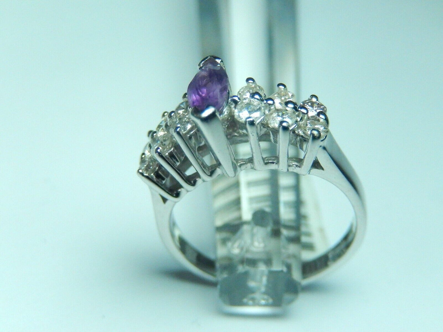 *VINTAGE* 14k White Gold 1/3ct Natural Amethyst & 1/2ct Natural VS Diamonds Sz 6