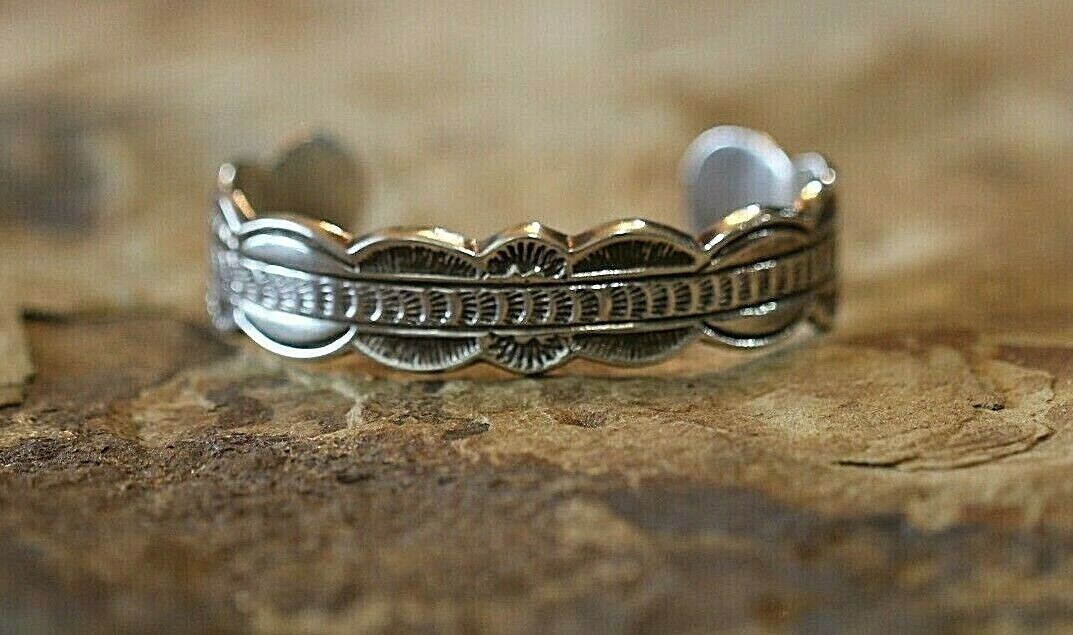 *VINTAGE*  Navajo Native American Sterling Silver Ornate Cuff Bracelet