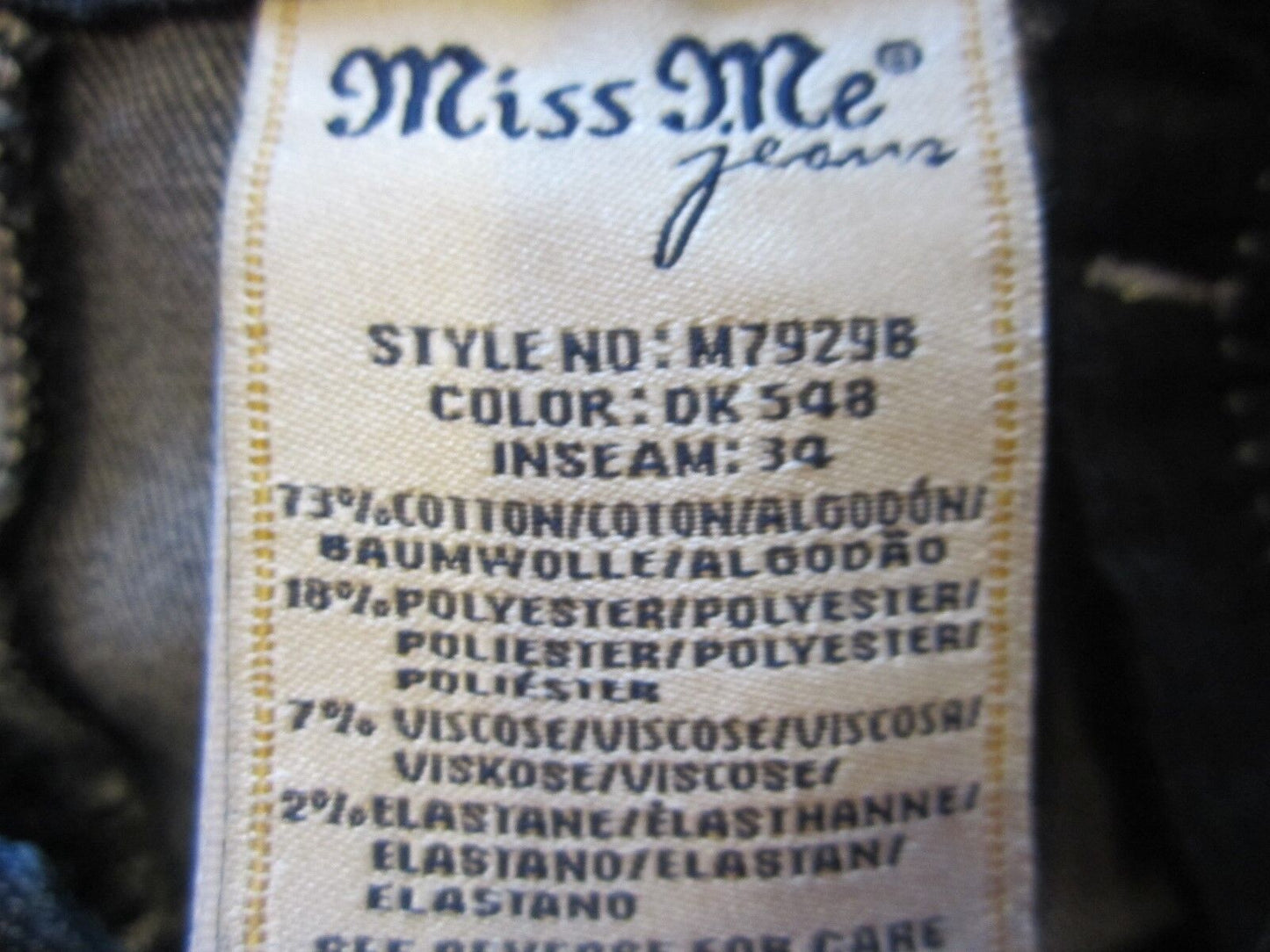 NWT MISS ME Embellished Signature Boot Cut Stretch Jeans 27 x 34