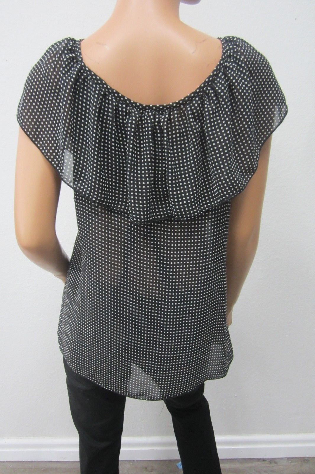 *SUPER CUTE*  LANE BRYANT SIZE 18 BLOUSE WOMEN'S TOP SHEER Black/White Poka Dot