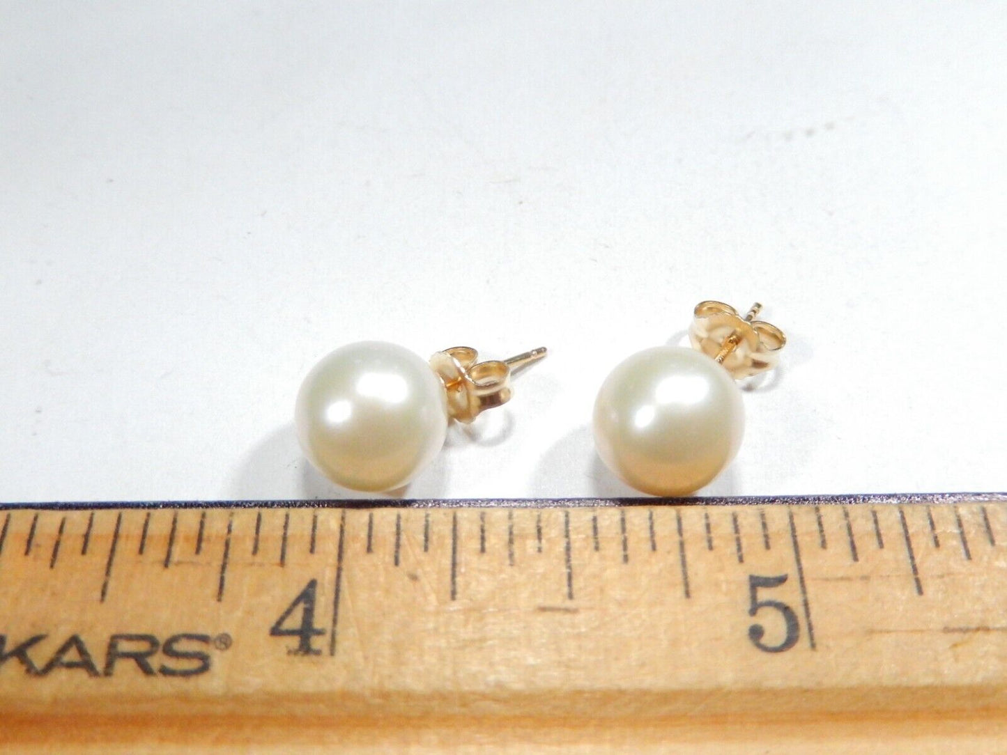 14K Yellow Gold 9mm Cream White Round Pearl Push Back Stud Earrings