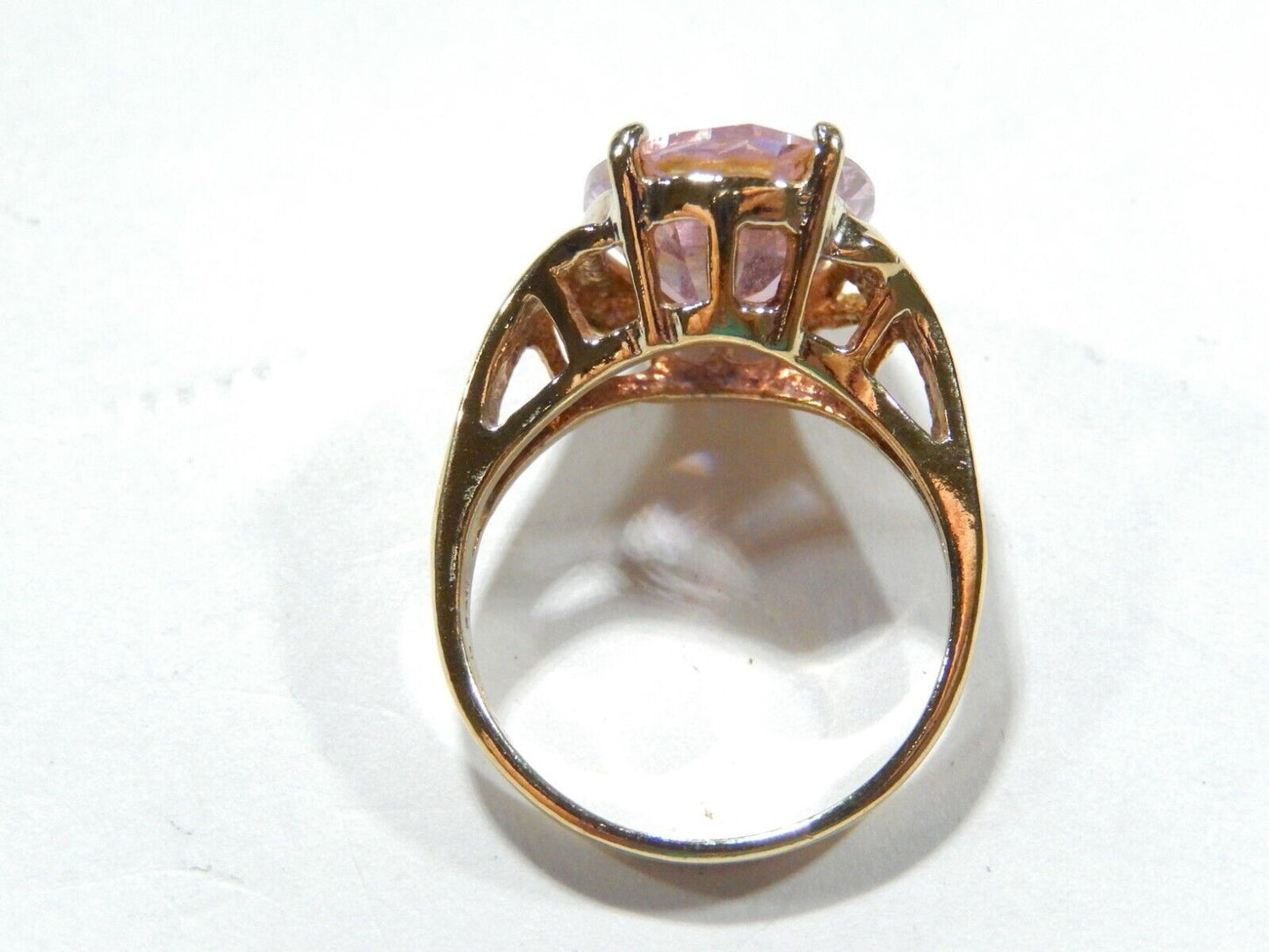 *VINTAGE*  Sterling Gold Vermeil CZ Pink 13.0CT Oval Cocktail Ring Size 8.75
