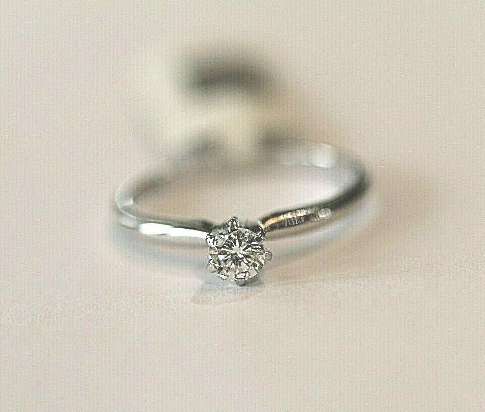 *NWT* 14K White Gold 1/4 Ct Round Cut Solitaire Diamond Engagement  Ring Sz 7