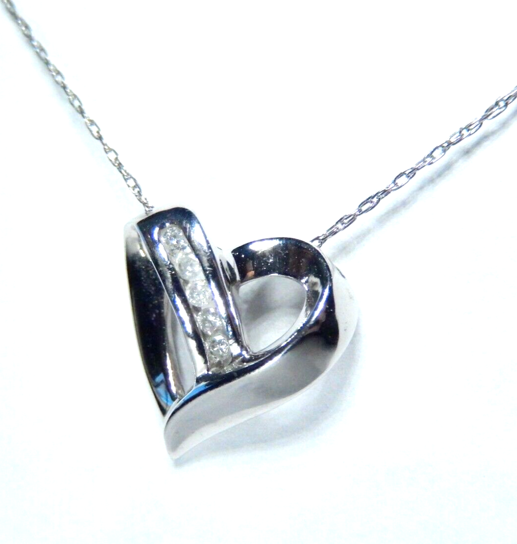 10K White Gold Open Heart Six Diamond Pendant with 18" Chain