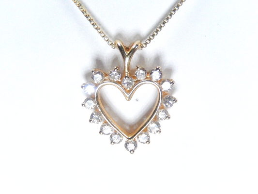 *VINTAGE*  14k Yellow Gold .50CT Natural Diamond Heart Pendant w/18"chain