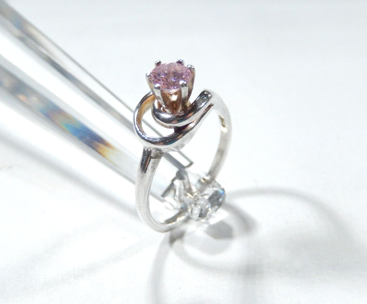 *VINTAGE*  Pink CZ  Swirl Elegant Cute Ring  925 Sterling Silver Band Size 8