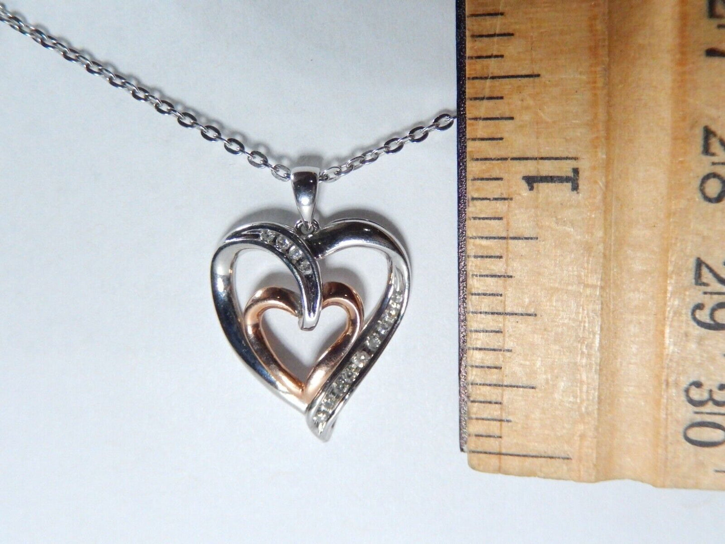 *NWT*  10K White & Yellow Gold 1/4CT Diamond Heart Pendant w/18" Chain