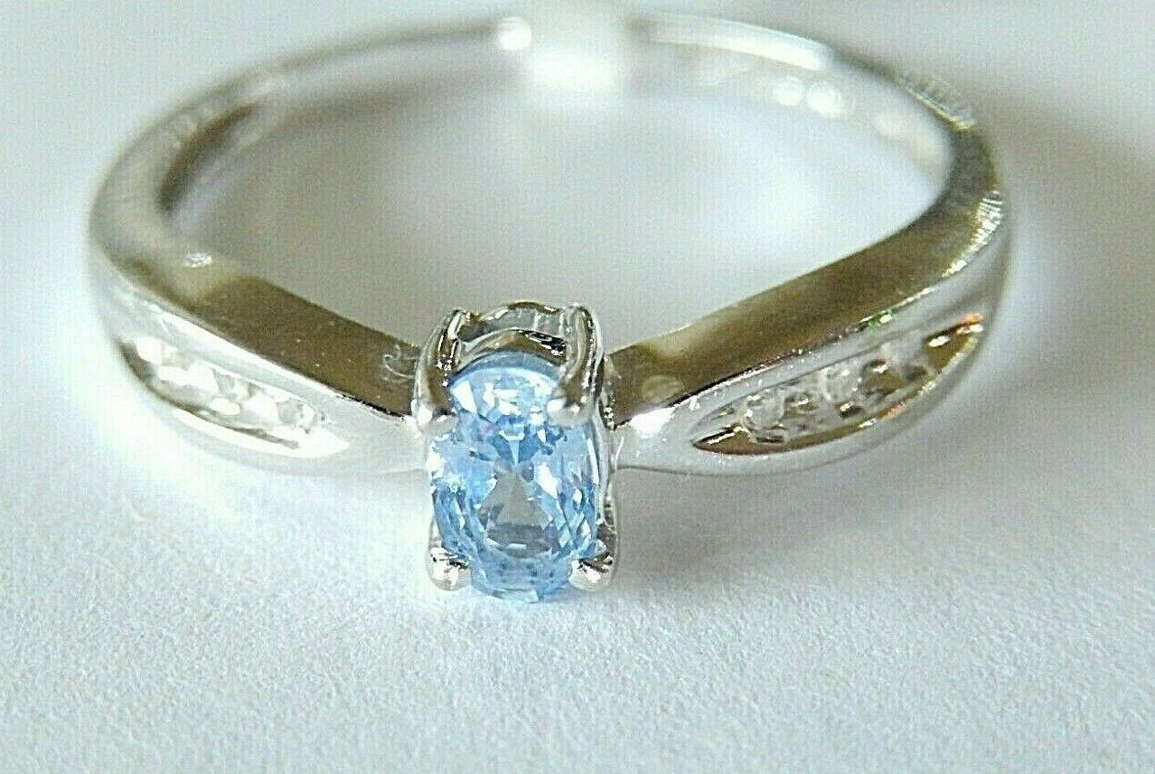 *VINTAGE* 10k White Gold Vintage Style Oval Tanzanite and Diamond Ring Sz  7.5