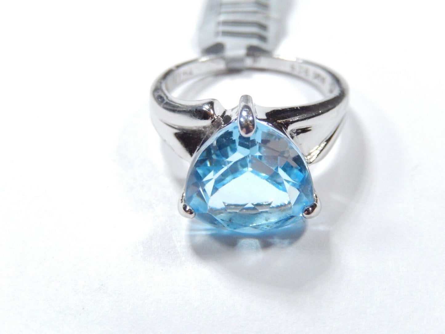 6.00 CT Trillion Cut Swiss Blue Topaz Ring Sterling Silver Sz 8