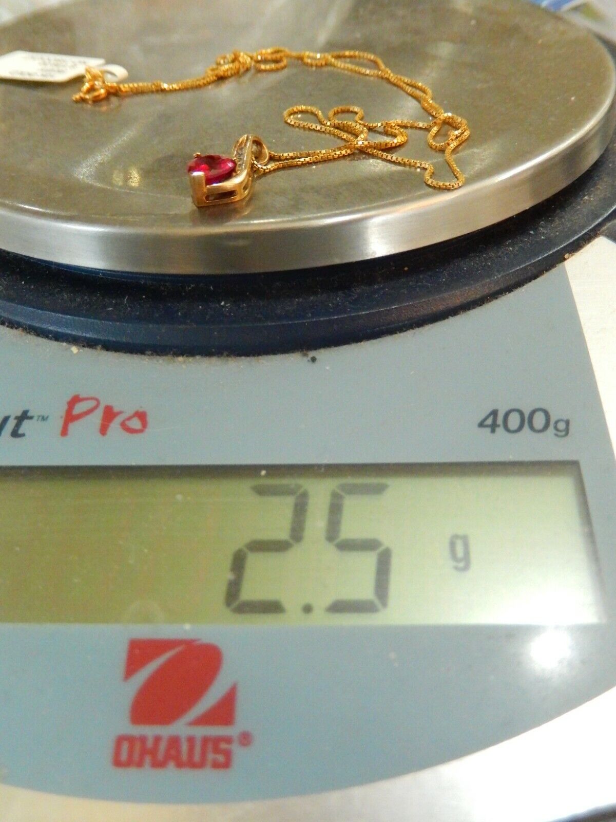 *VINTAGE* 10k Yellow Gold Heart Ruby And Diamond Pendant with 18" Chain