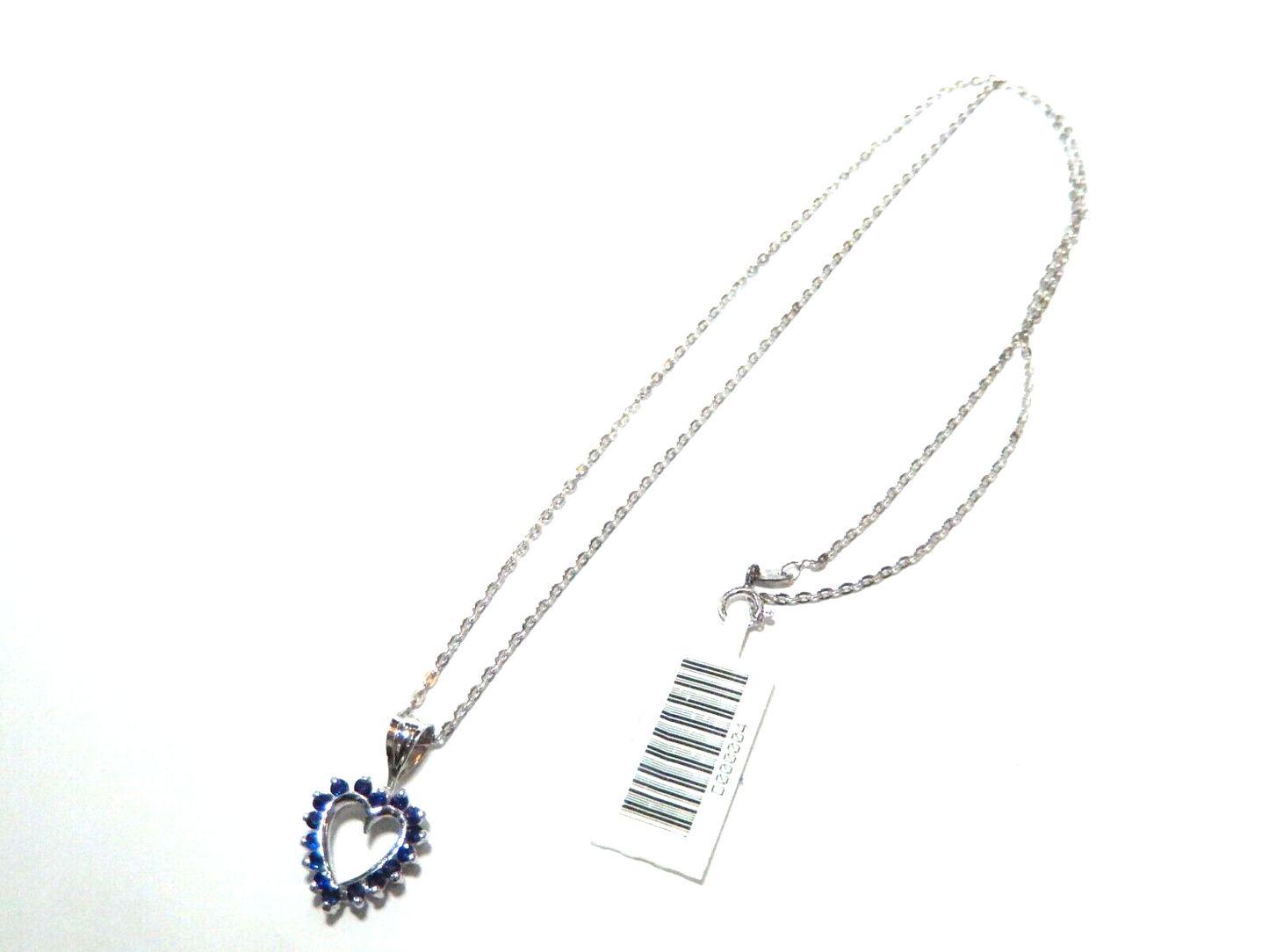 14K White Gold  Blue Sapphire Heart Pendant With 18"  Chain