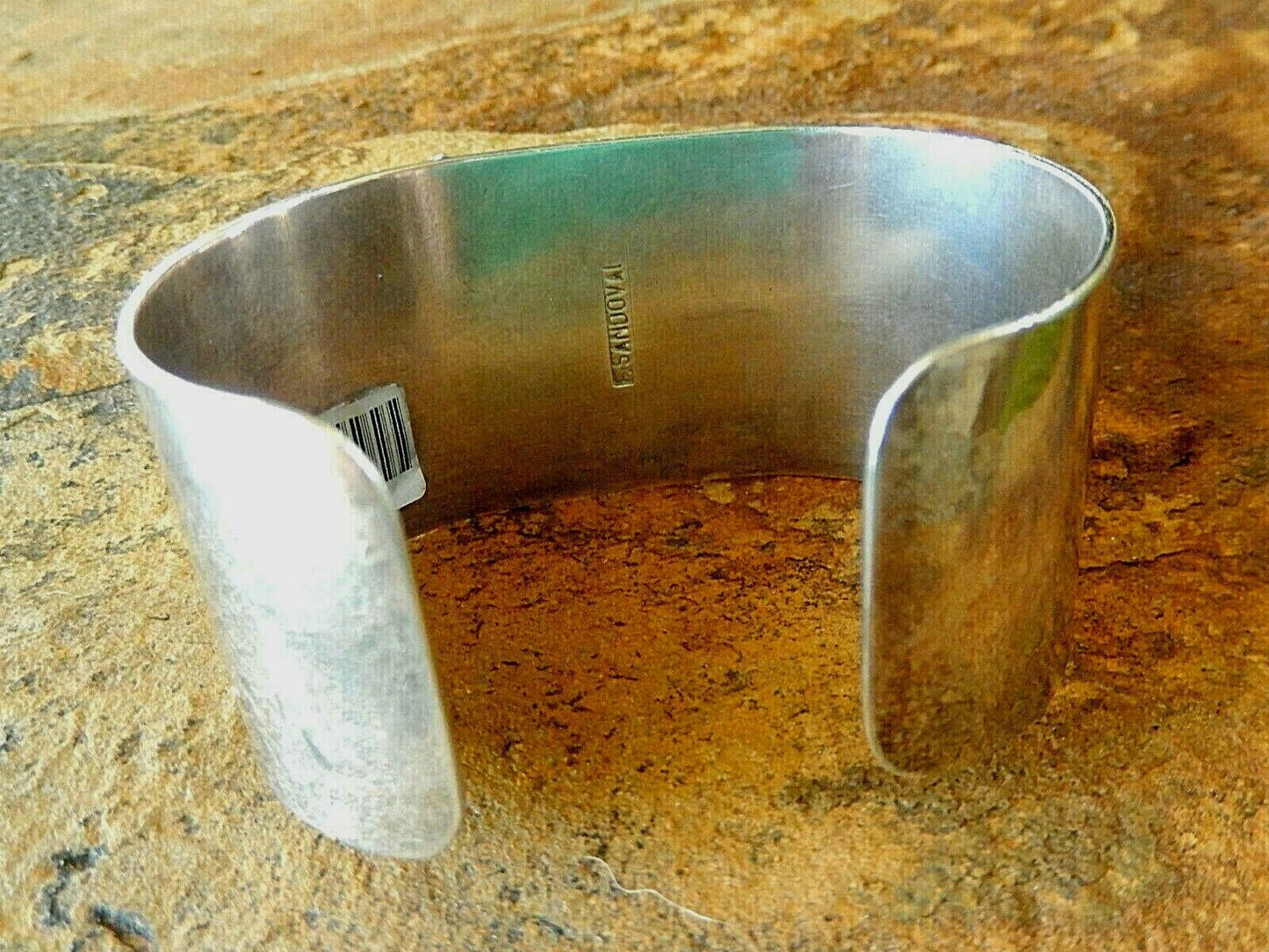 Vintage WIDE & HEAVY Southwest  Sterling SilverTurquoise Bangle F. SANDOVAL