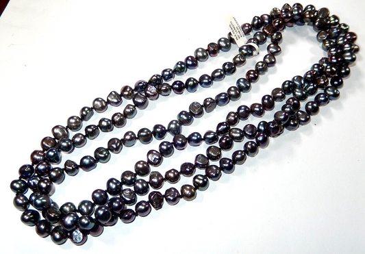 *VINTAGE*   Ultra Long 60" Genuine Gray Tahitian Freeform Baroque Pearl Necklace