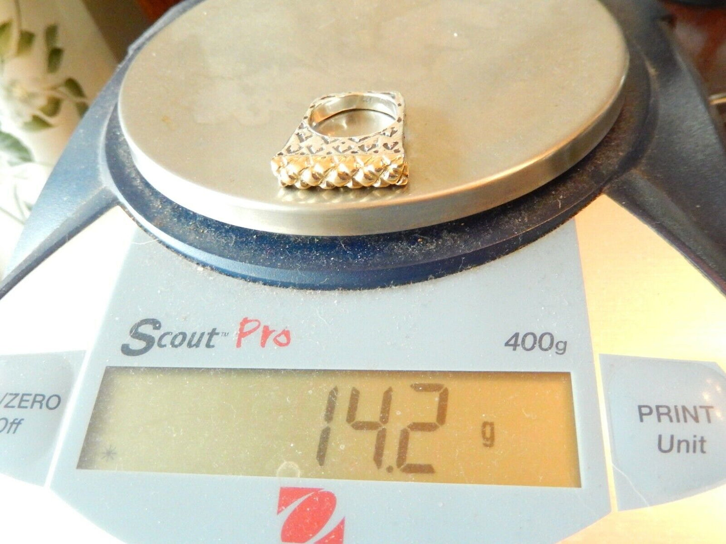 *VINTAGE* Heavy Sterling Silver 925 & 18K Yellow Gold Designer Inspired Ring 7.5