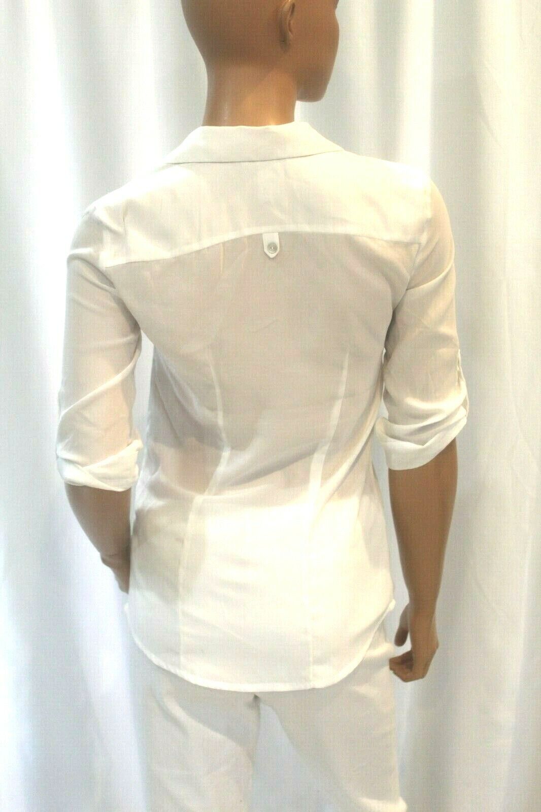 *NEW* H&M Womens Button Down White Sheer Collared 3/4 Strap Long Sleeve Top Sz 2