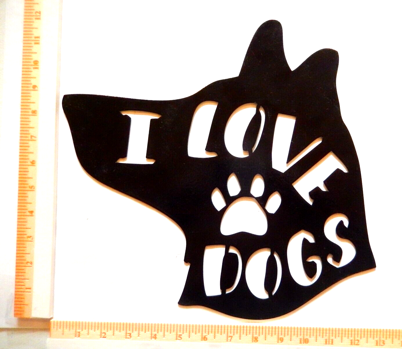 "I LOVE DOGS" 14 gauge thick Powder Coated Black Metal Wall ~ Art 12"x12